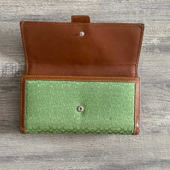 Coach Soho Signature Mini C Trifold Green Jacquard Dark Leather Checkbook Wallet - Picture 3 of 9